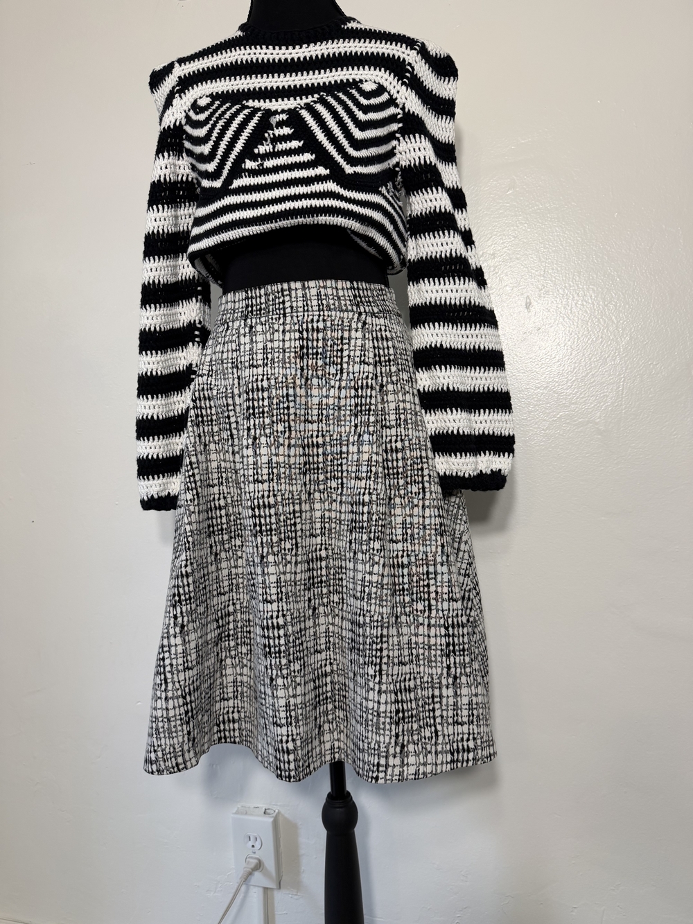 Potter's Pot Black and White Textured Midi Skirt